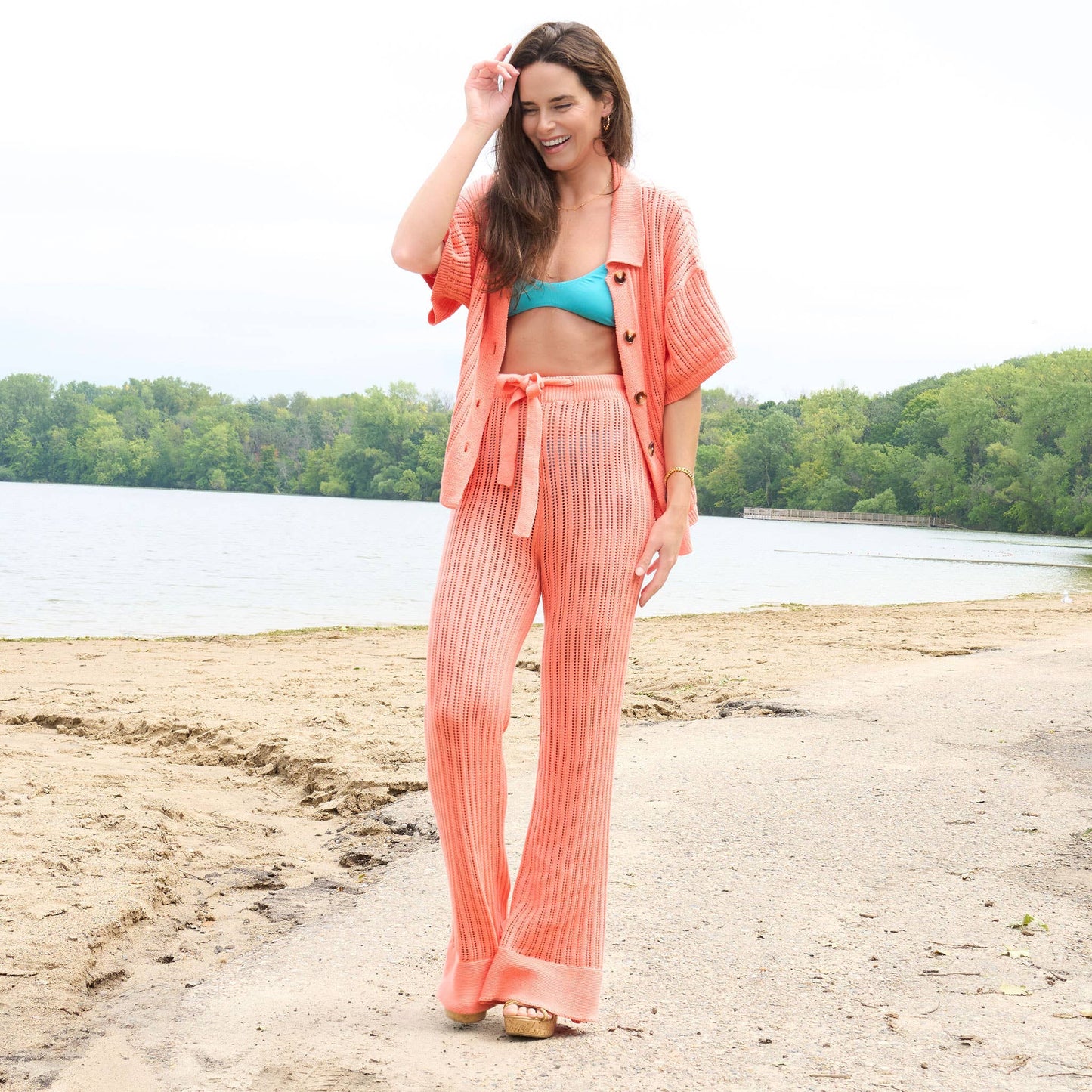 Catalina Knit Half Sleeve Button Up Top