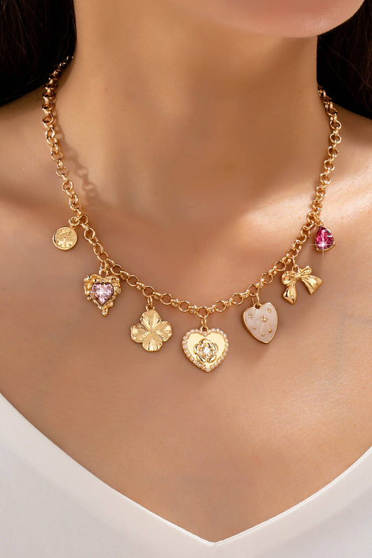 Vintage-Inspired Floral Heart Stone Charm Necklace