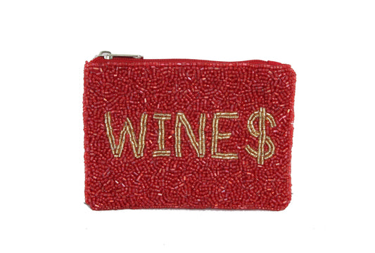 Fully Beaded WINE $ Theme Coin Purse