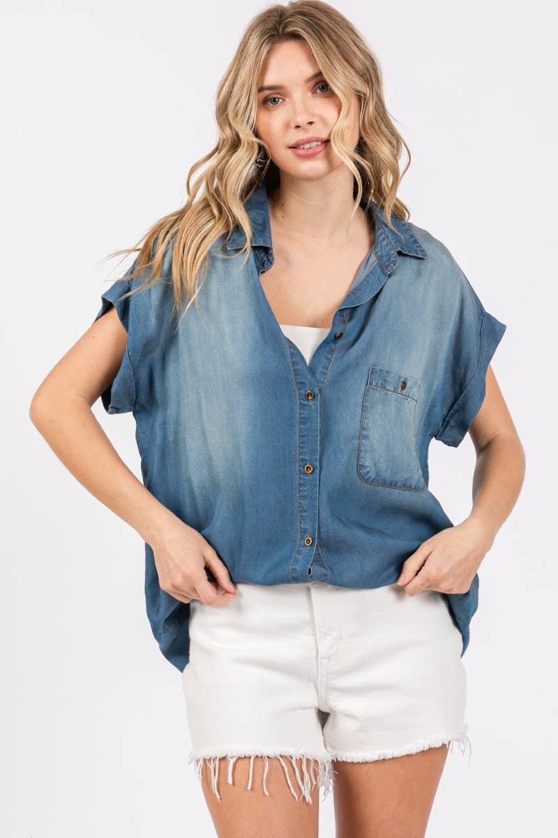 Washed Roll Up Short Sleeve Shirt