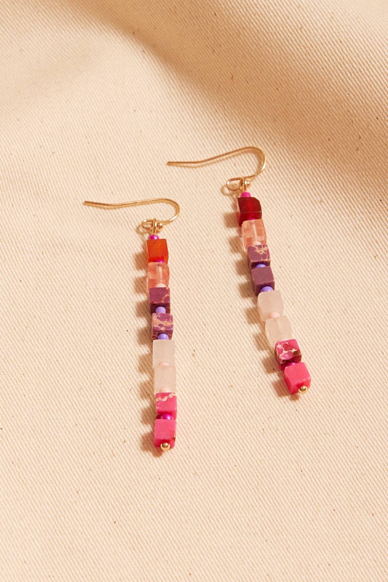 Square Semi Precious Stone Mixed Dangle Earrings