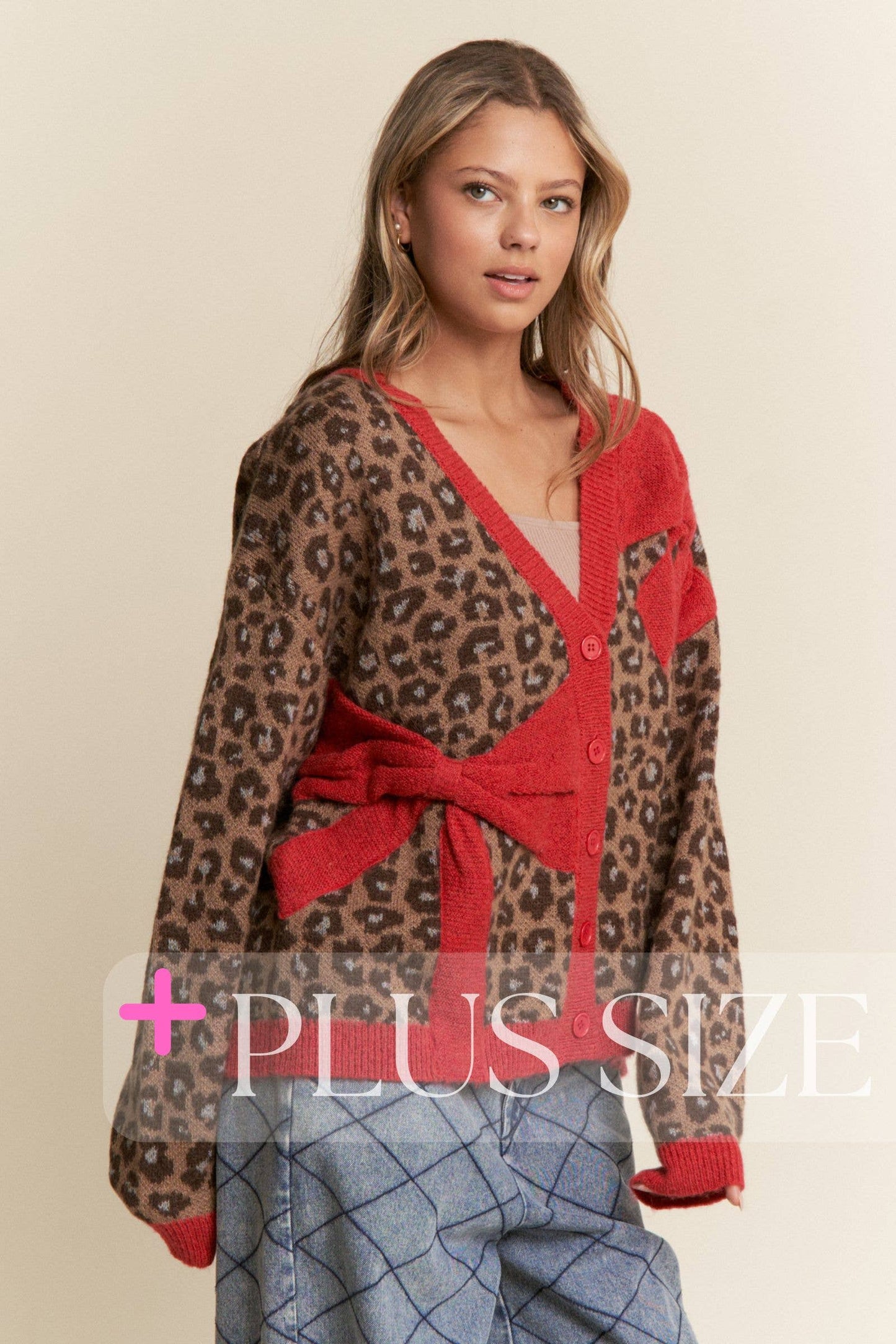 Cheetah Print Red Bow Cardigan