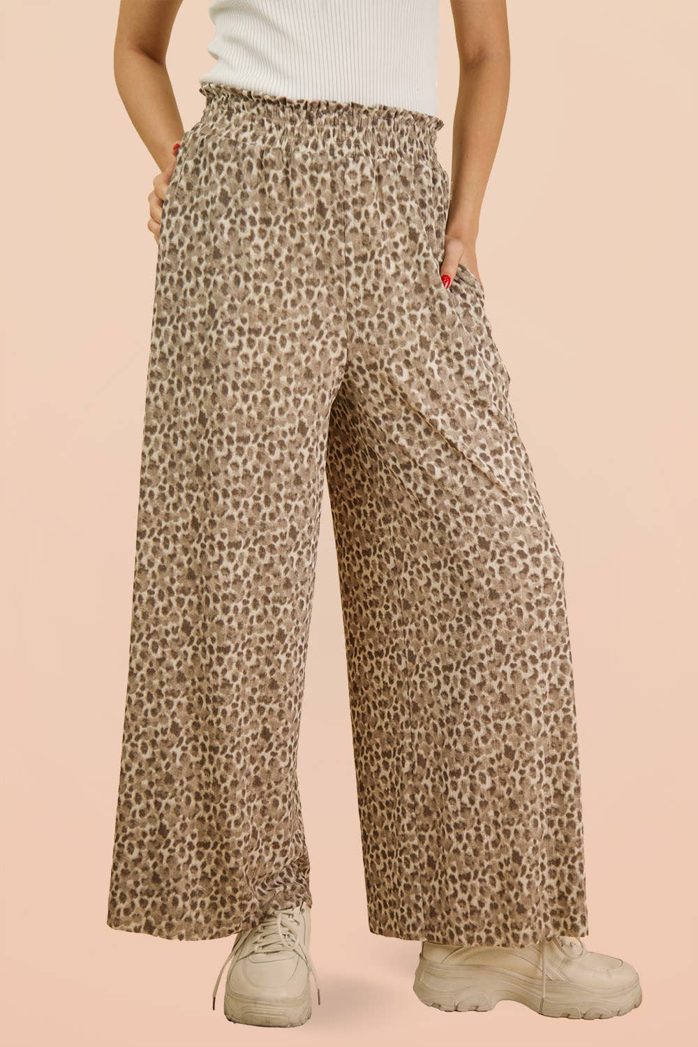 Wide Leg Leopard Pleated Comfy Pants