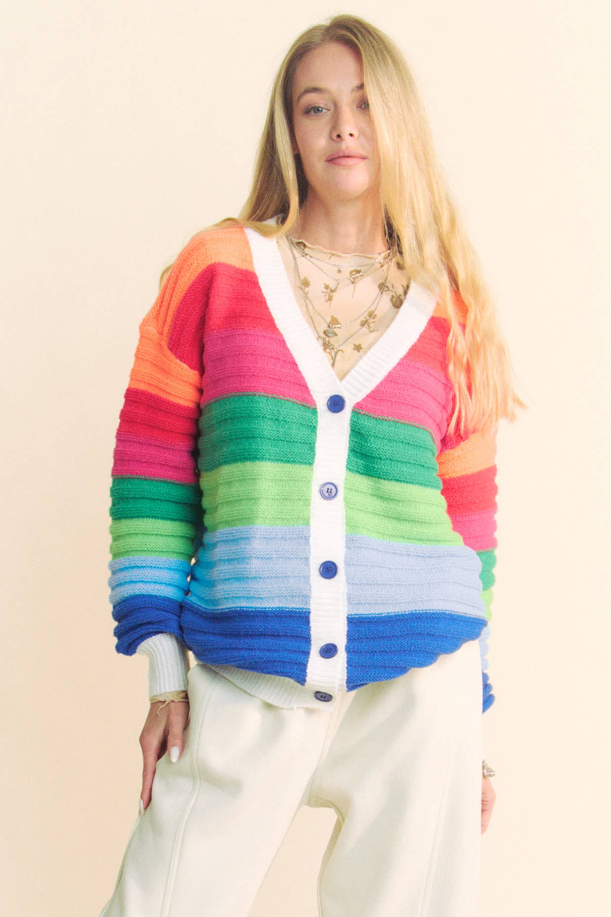 Striped Button Front Cardigan