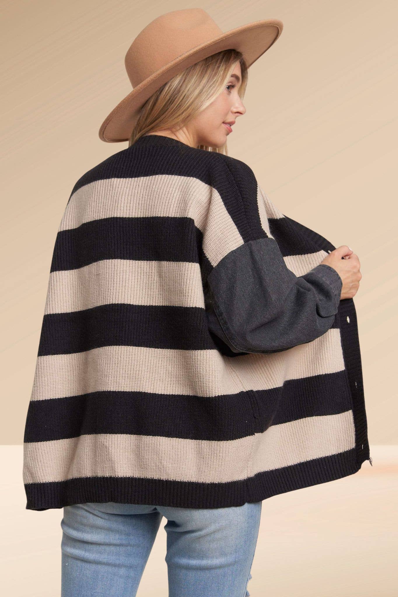 Striped Denim Sleeve Cardigan