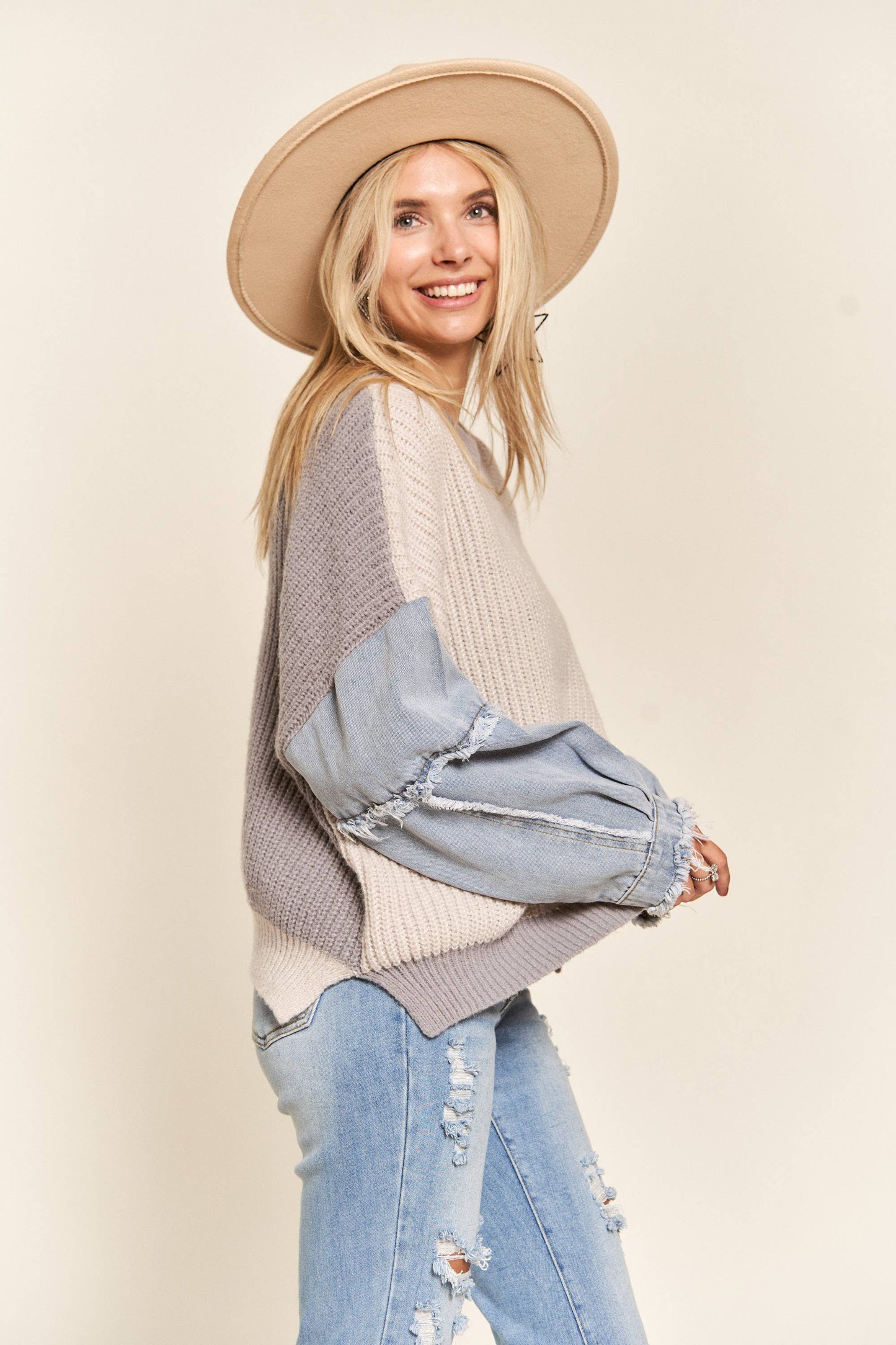 Denim Sleeve Sweater
