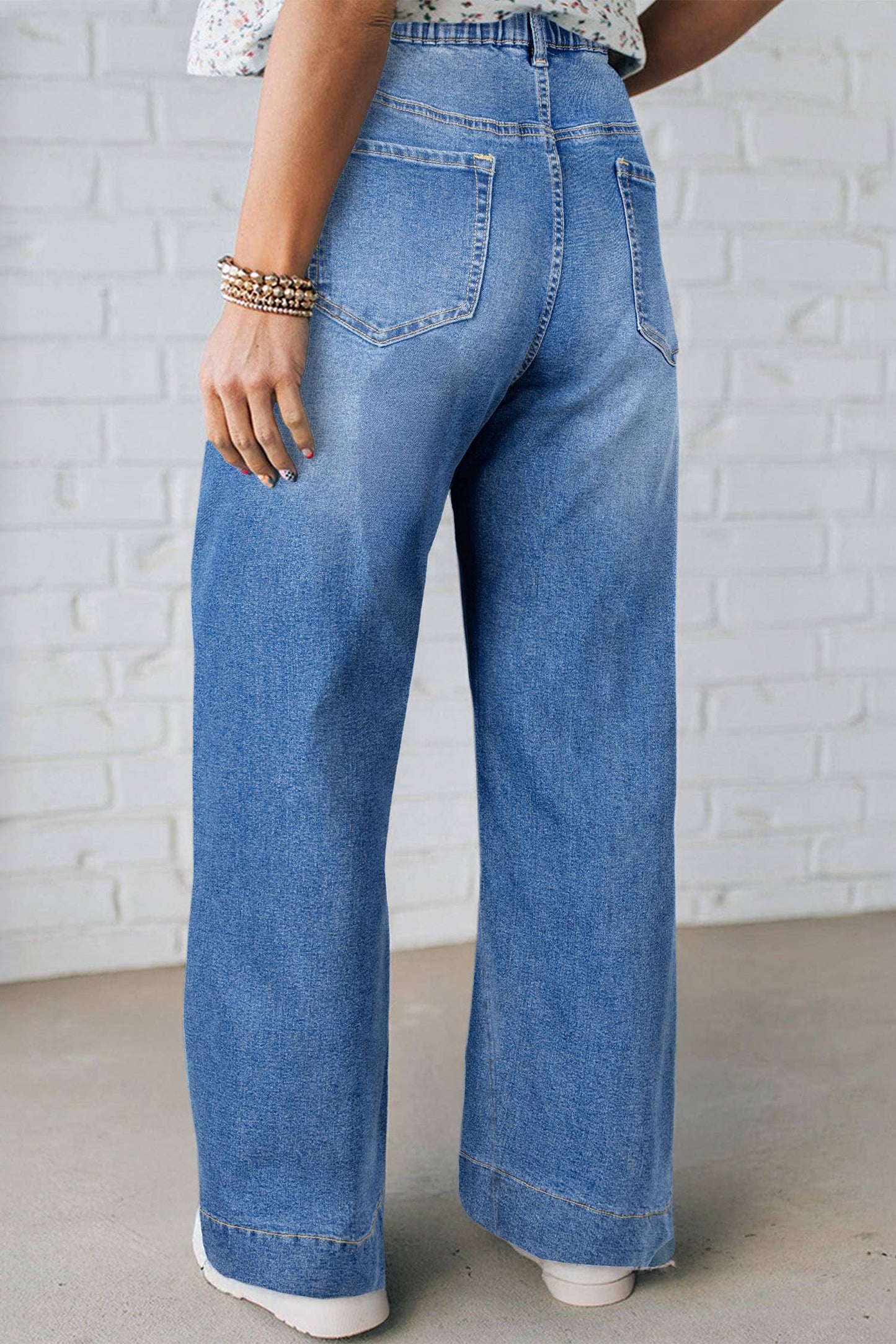 Acid Wash Contrast Pull On Jeans