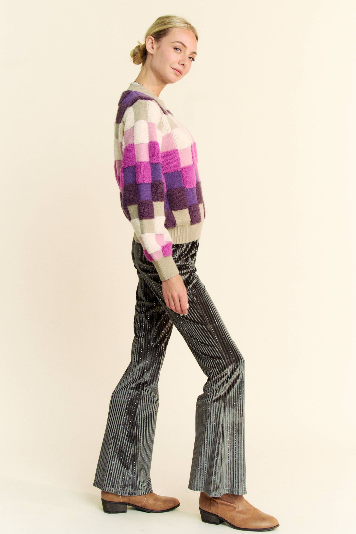 Purple Checkered Sweater