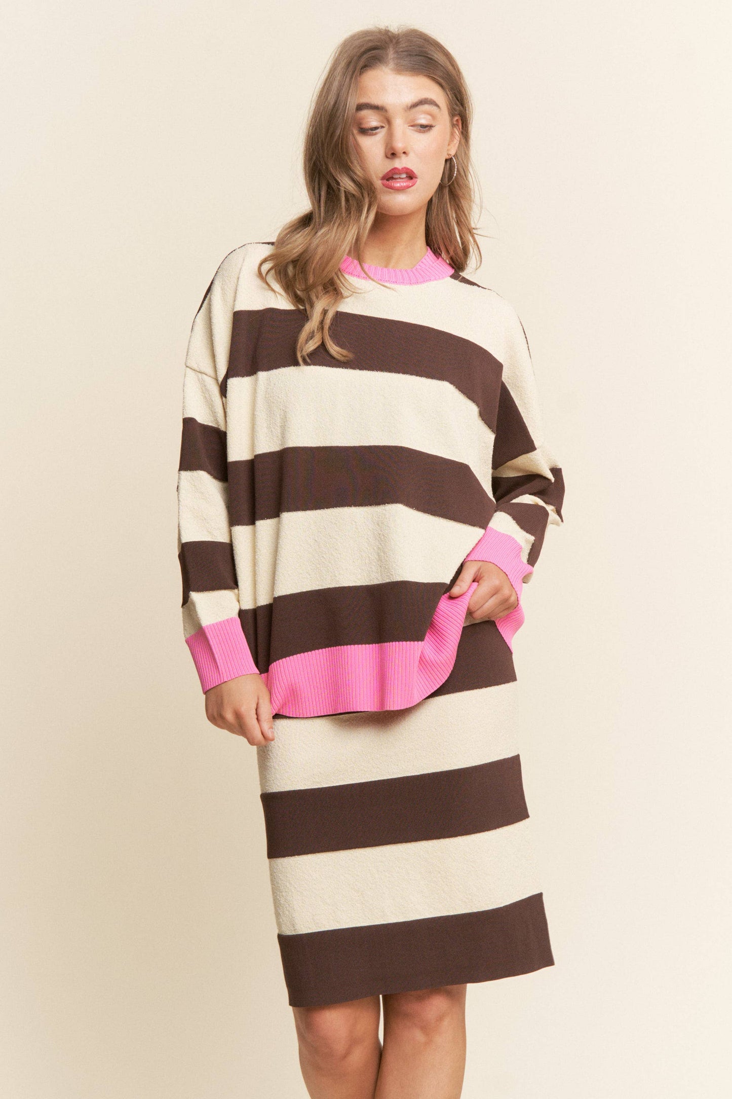 Striped Soft Knit Long Sleeve Sweater
