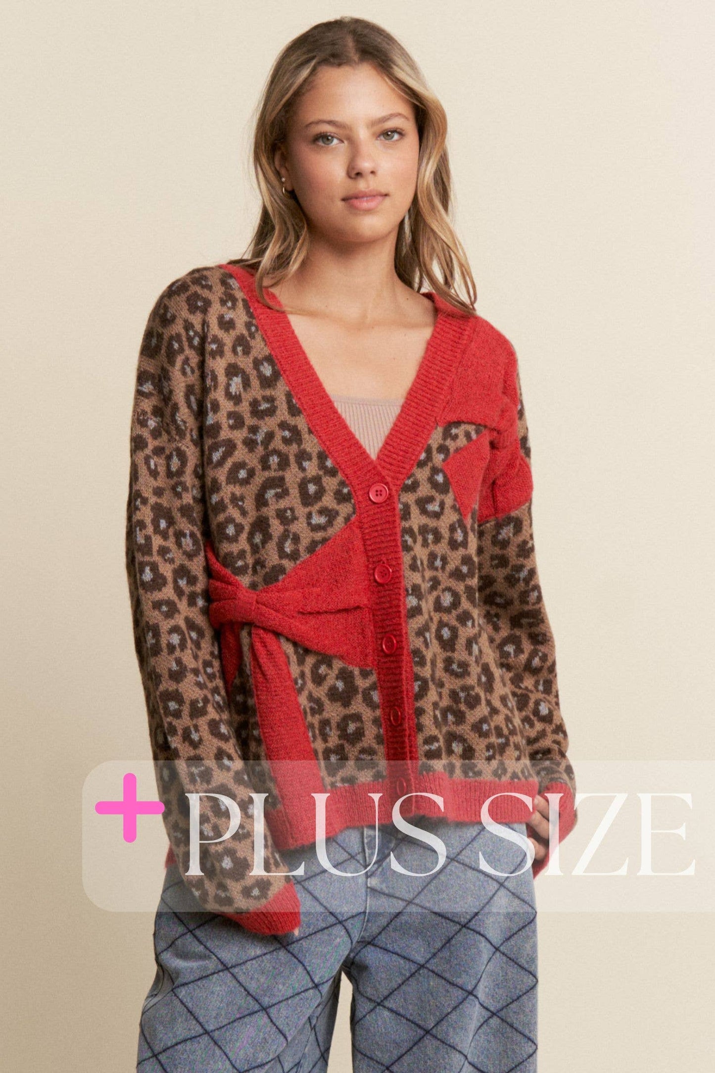 Cheetah Print Red Bow Cardigan