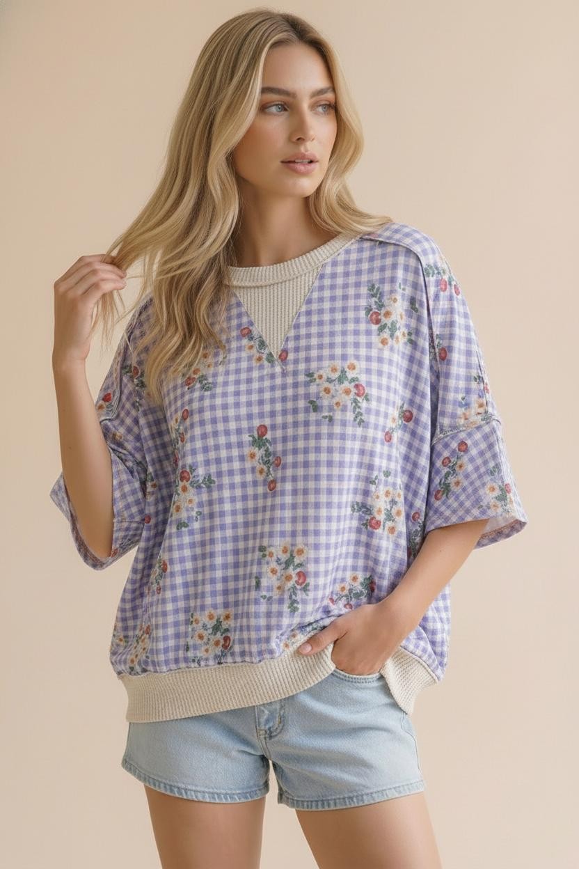 Gingham Floral Top