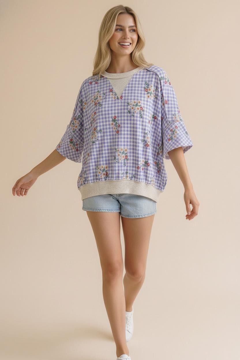 Gingham Floral Top