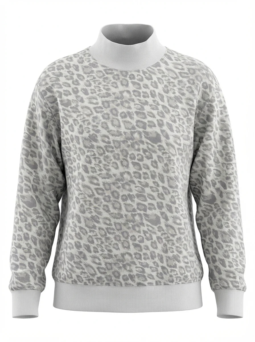 Leopard Printed Mockneck Sweatshirt