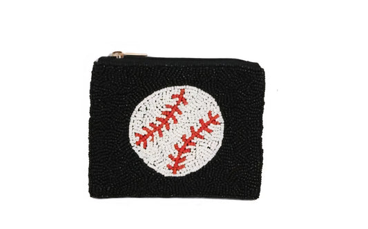 Fully Beaded Black Baseball Theme Coin Purse