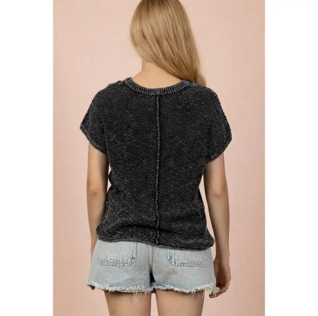 Mineral Washed Knit Casual Sweater