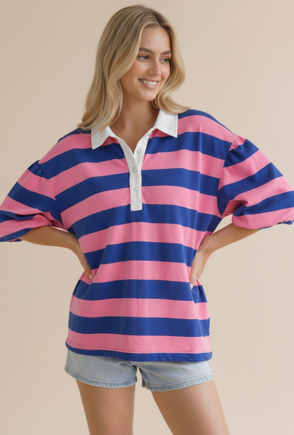 Bubble Sleeve Striped Top