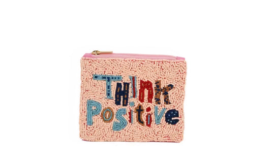 Fully Beaded Think Positive Theme Coin Purse