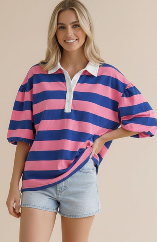 Bubble Sleeve Striped Top